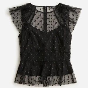 J.Crew Cap-Sleeve Peplum Top in Dotted Tulle - Size 10